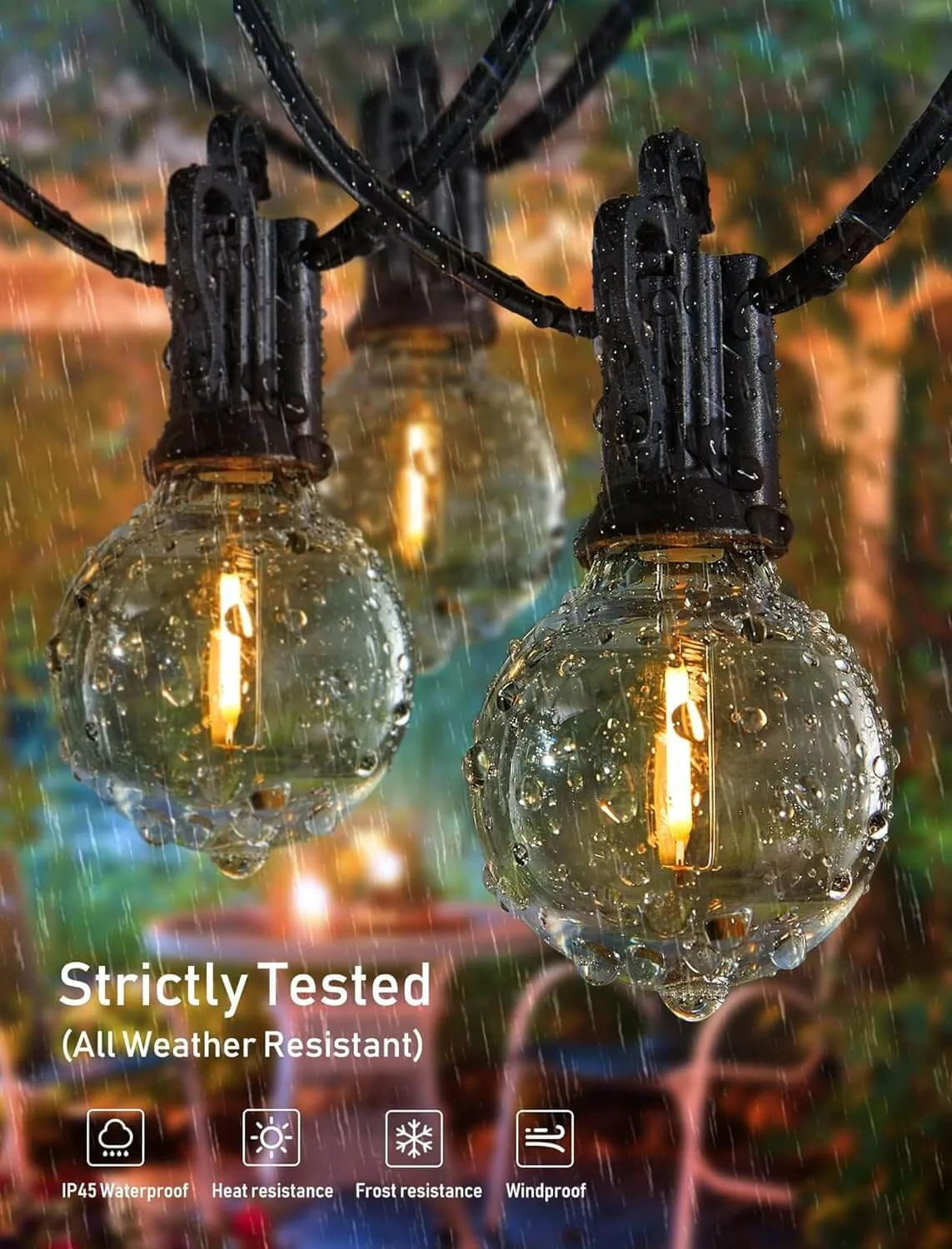 Brightown Outdoor String Lights - Connectable Dimmable LED Patio String, All Weatherproof Hanging Lights for Outside Backyard Porch (50 ft - 25 LED Bulbs)