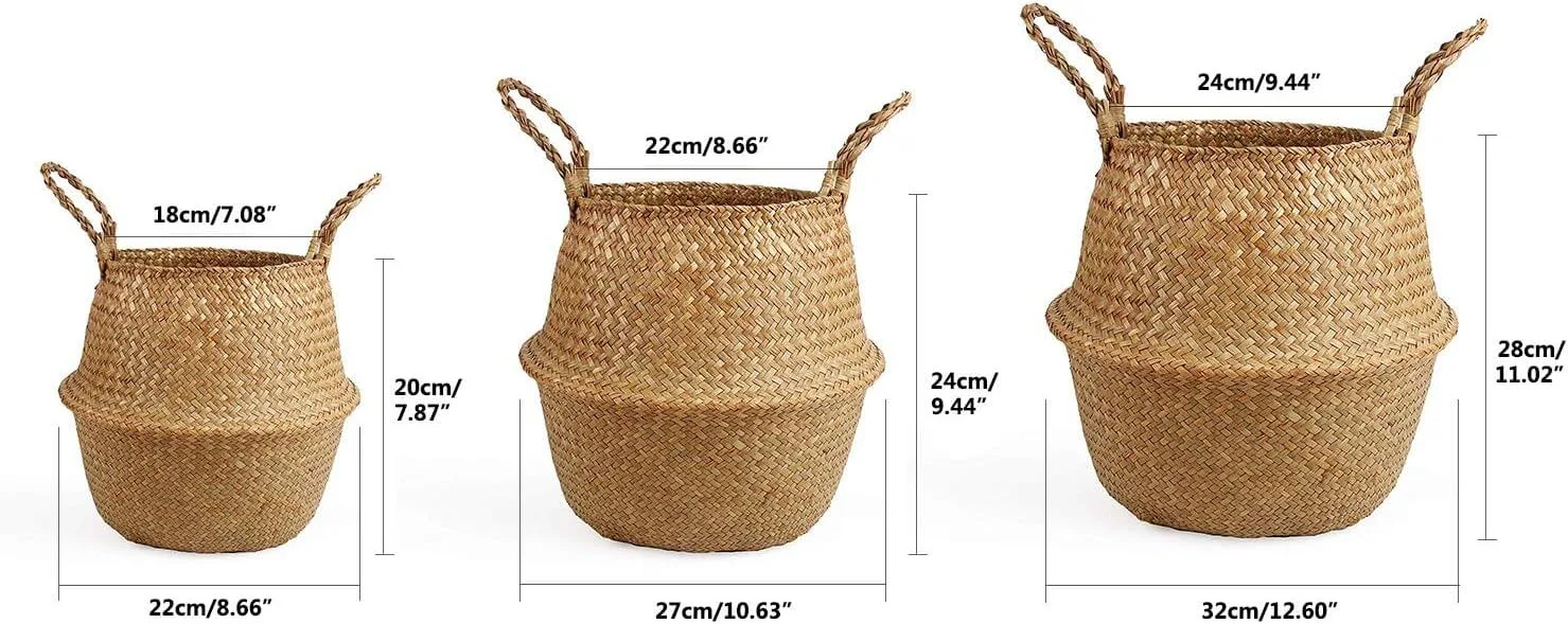 Woven Seagrass Belly Basket for Storage Plant Pot Basket and Laundry, Picnic and Grocery Basket (Large, Original)